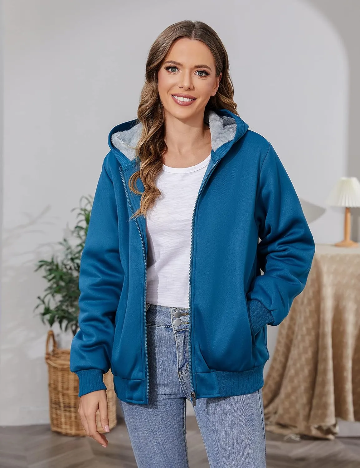PUWEI Women's Winter Warm Fleece Jackets Thick Sherpa Lined Zip up Hoodies Heavyweight Sweatshirt Coat