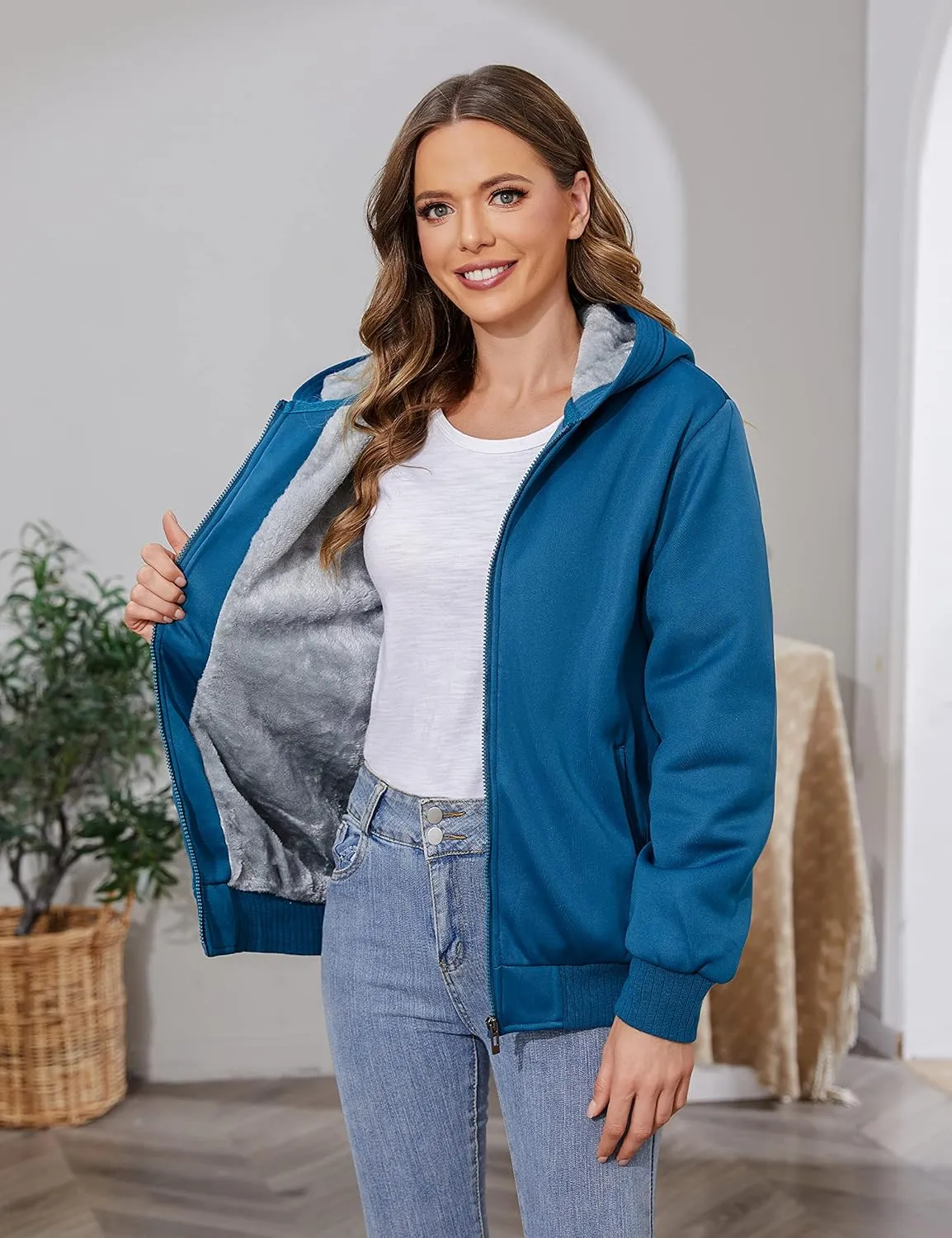 PUWEI Women's Winter Warm Fleece Jackets Thick Sherpa Lined Zip up Hoodies Heavyweight Sweatshirt Coat