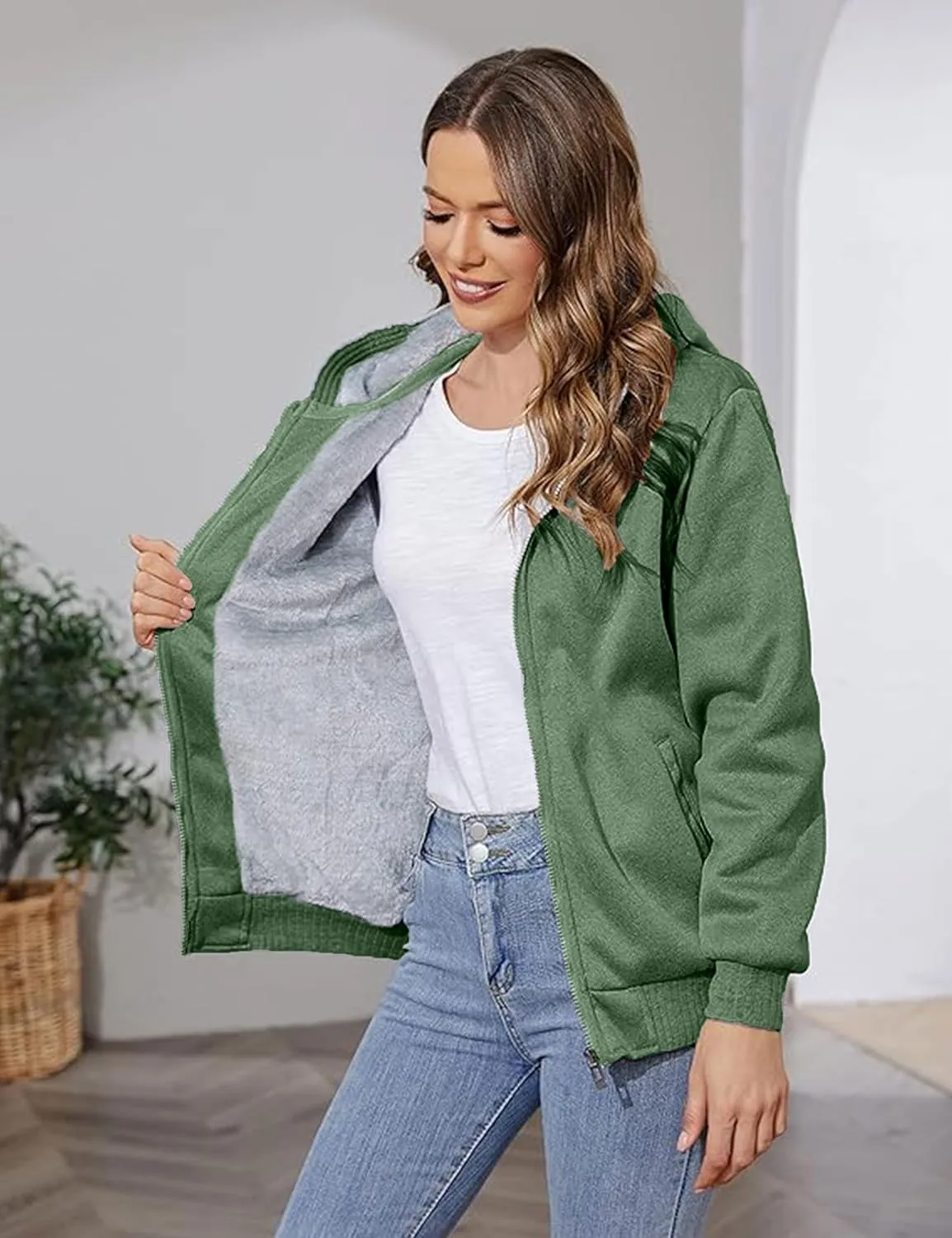 PUWEI Women's Winter Warm Fleece Jackets Thick Sherpa Lined Zip up Hoodies Heavyweight Sweatshirt Coat