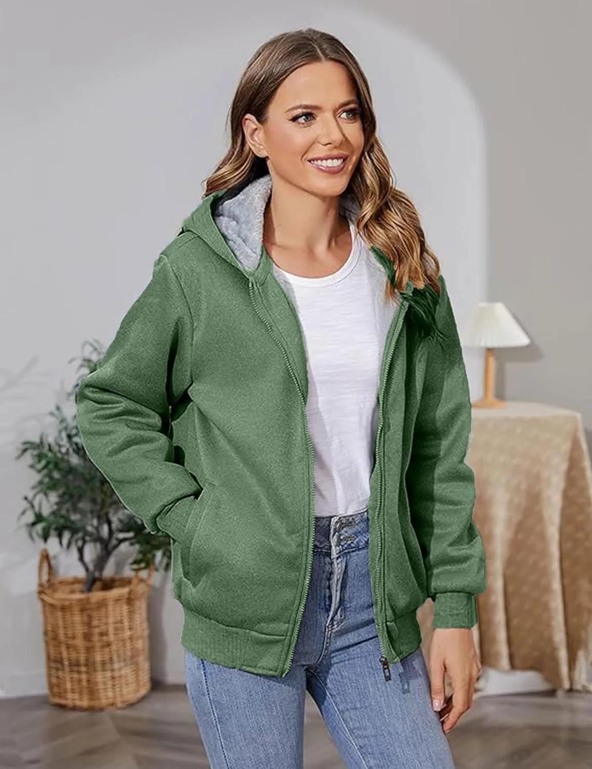 PUWEI Women's Winter Warm Fleece Jackets Thick Sherpa Lined Zip up Hoodies Heavyweight Sweatshirt Coat