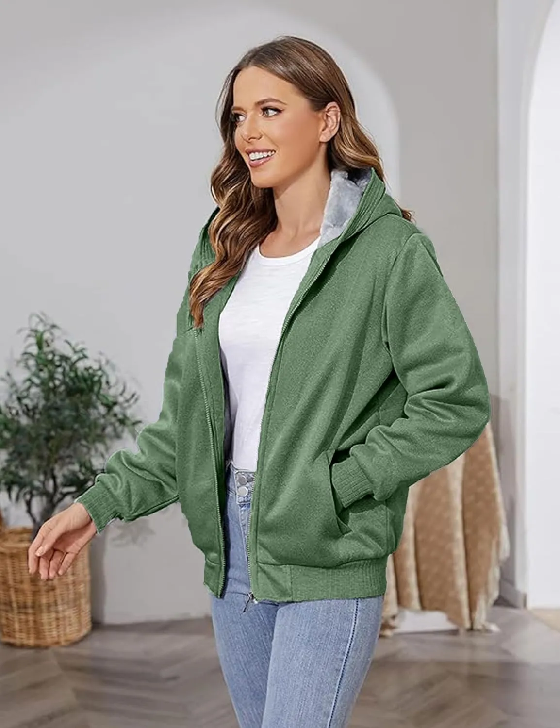 PUWEI Women's Winter Warm Fleece Jackets Thick Sherpa Lined Zip up Hoodies Heavyweight Sweatshirt Coat