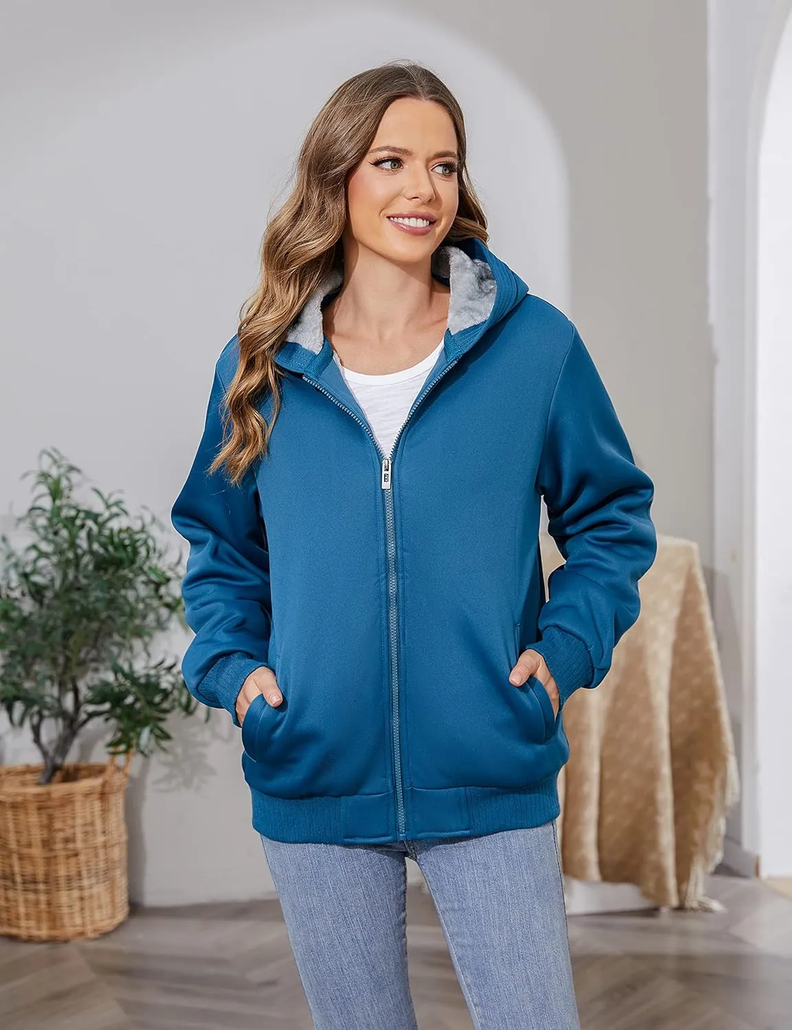 PUWEI Women's Winter Warm Fleece Jackets Thick Sherpa Lined Zip up Hoodies Heavyweight Sweatshirt Coat