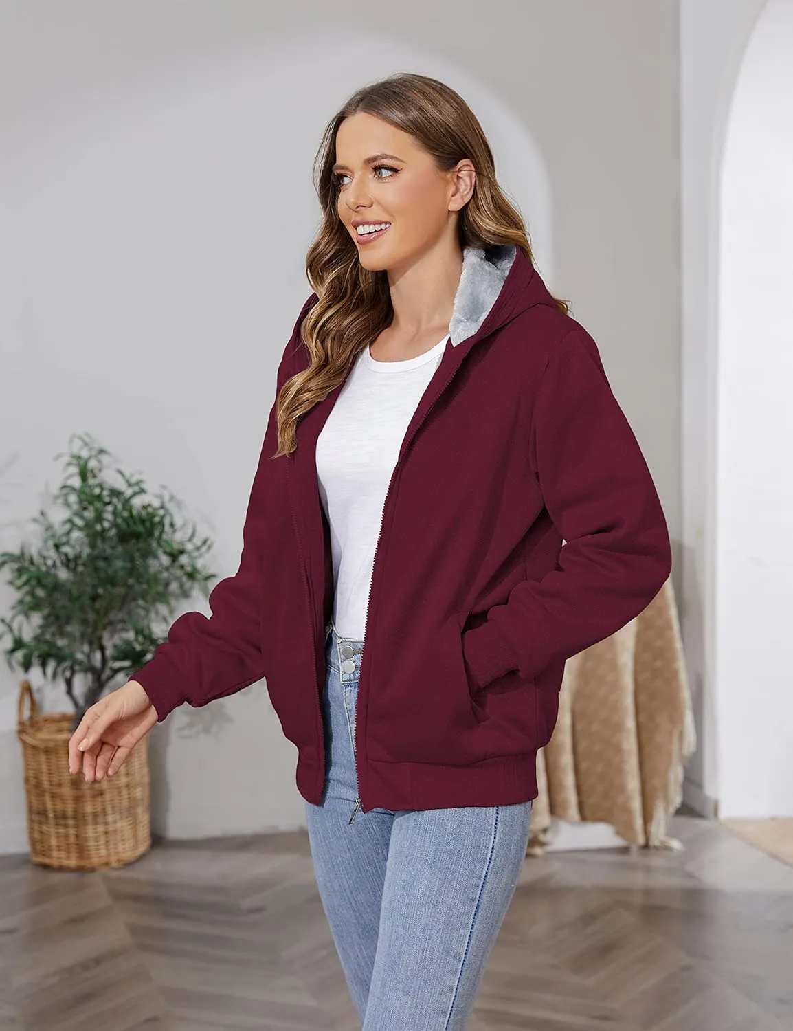 PUWEI Women's Winter Warm Fleece Jackets Thick Sherpa Lined Zip up Hoodies Heavyweight Sweatshirt Coat