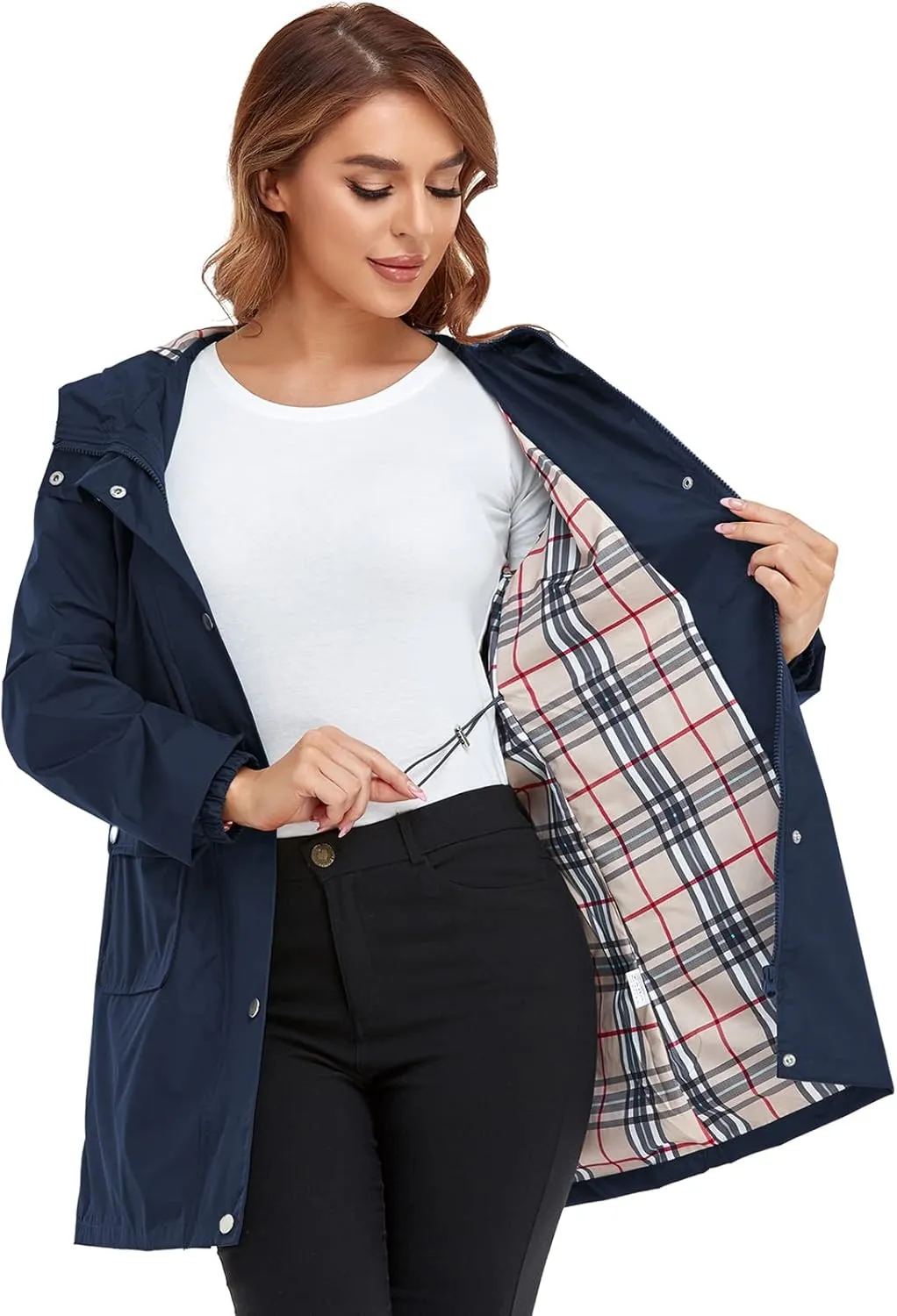 Rain Coat for Women Waterproof with Hood Lightweight Women's Rain Jacket Outdoor Trench Windbreaker Long Raincoats