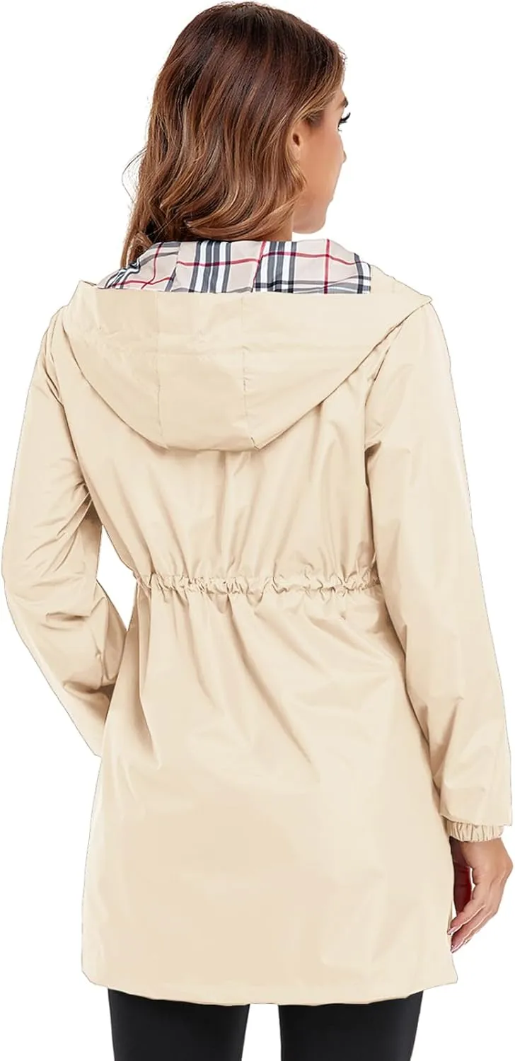 Rain Coat for Women Waterproof with Hood Lightweight Women's Rain Jacket Outdoor Trench Windbreaker Long Raincoats