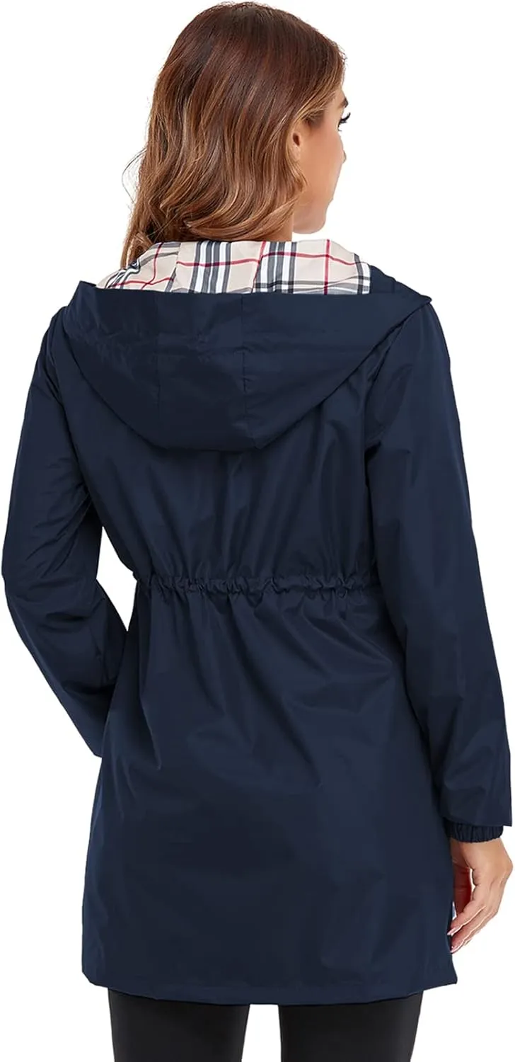 Rain Coat for Women Waterproof with Hood Lightweight Women's Rain Jacket Outdoor Trench Windbreaker Long Raincoats