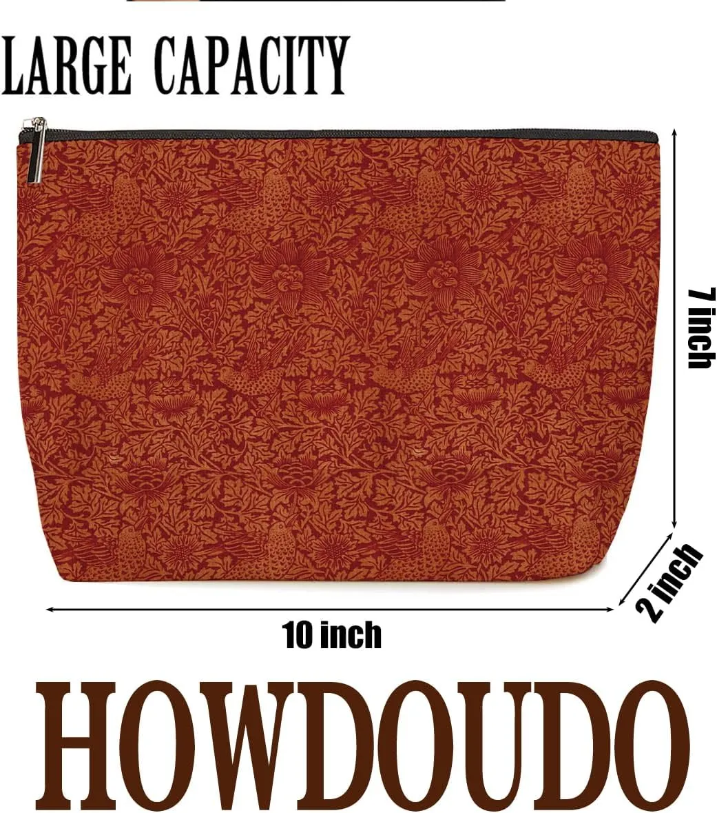 Red Classic Flower Bird Botanical Floral Makeup Bag Skincare Bag Travel Toiletry Bag Makeup Pouch Cosmetic Bag Birthday Christmas Thank You Friendship Gifts for Women Aunt Girls Mom Friends Lady Boss