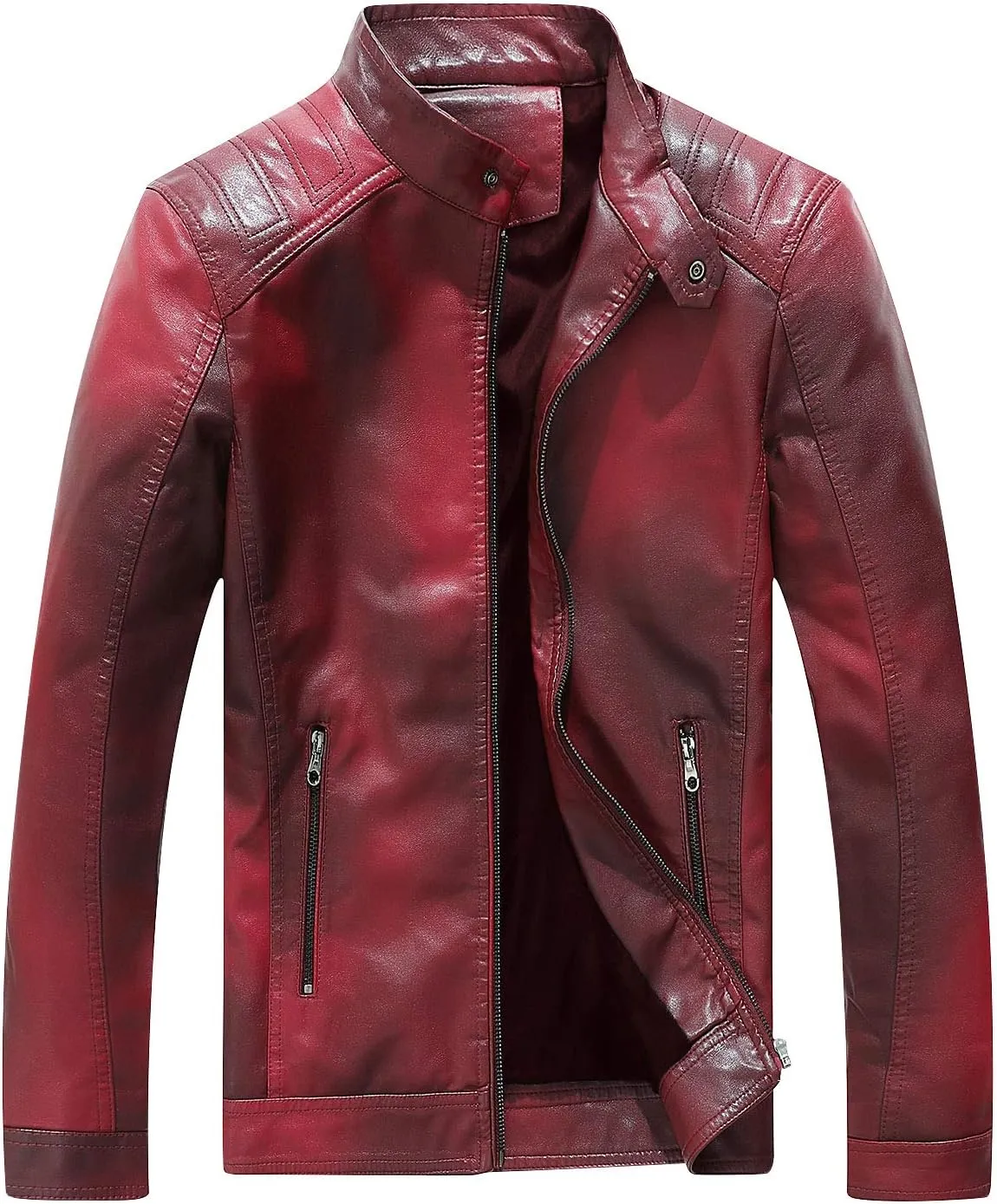 Red Leather Jacket Men Casual Camo