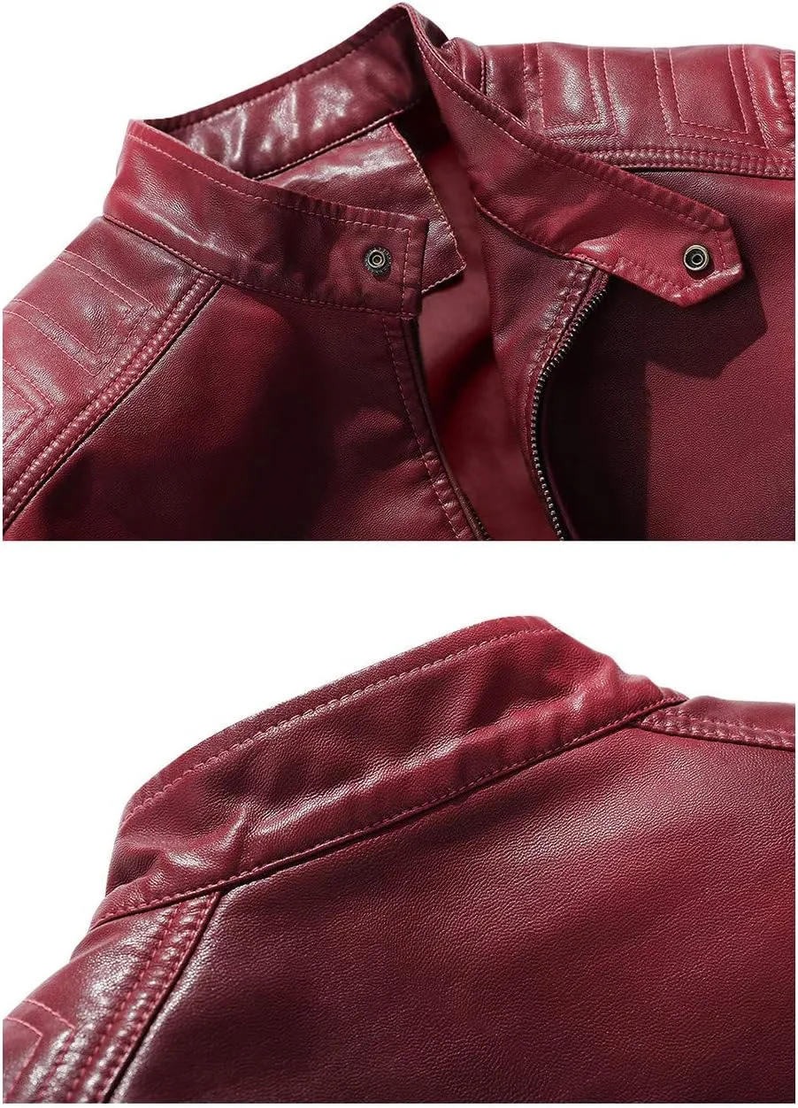 Red Leather Jacket Men Casual Camo