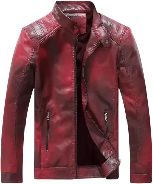 Red Leather Jacket Men Casual Camo