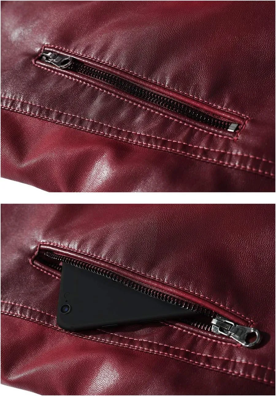 Red Leather Jacket Men Casual Camo