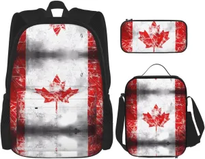 Retro Canada Flag Large capacity durable school bag   pencil case   lunch bag, accompany your children to study happily every day