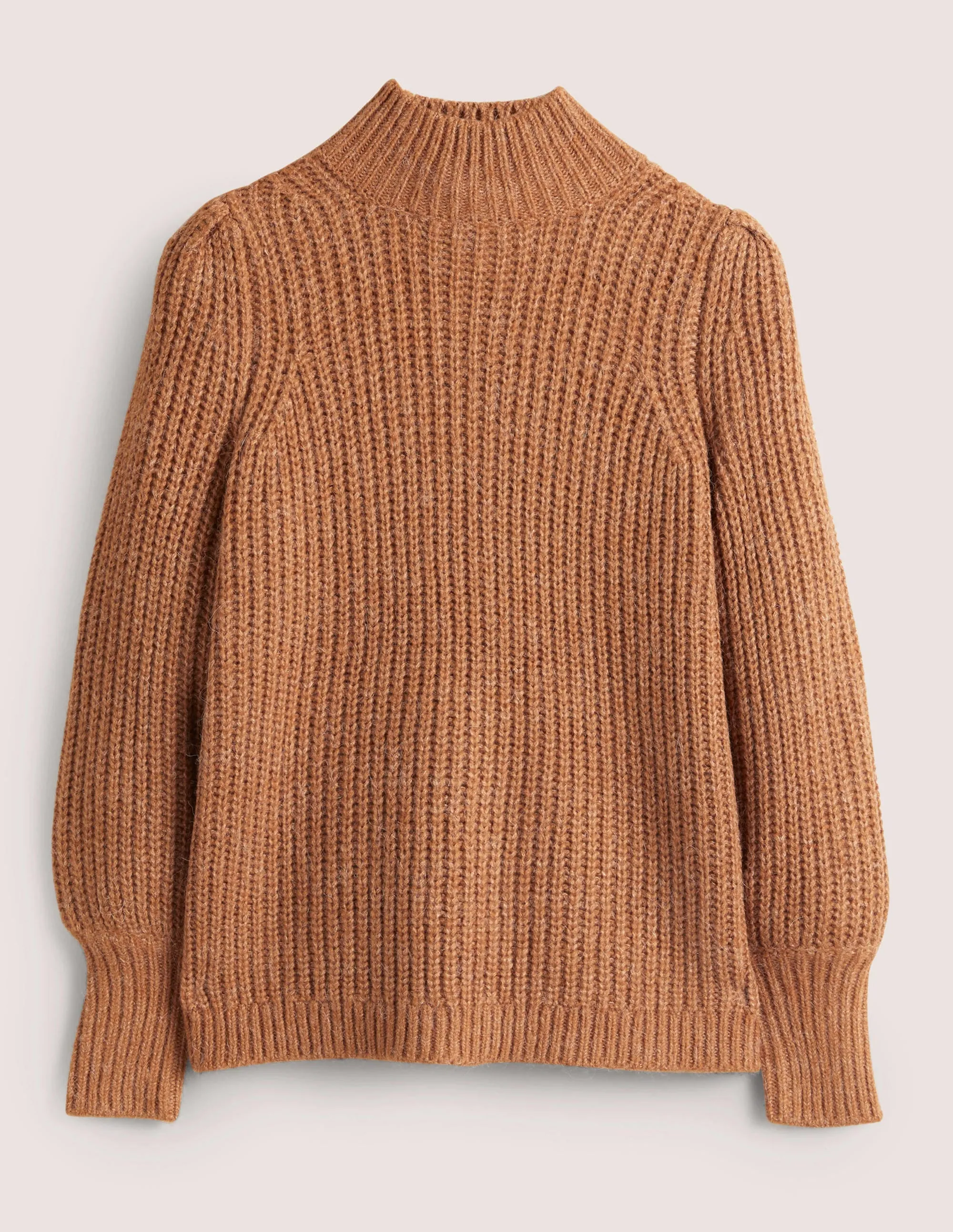 Ribbed Fluffy High Neck Jumper-Butterscotch Brown Melange