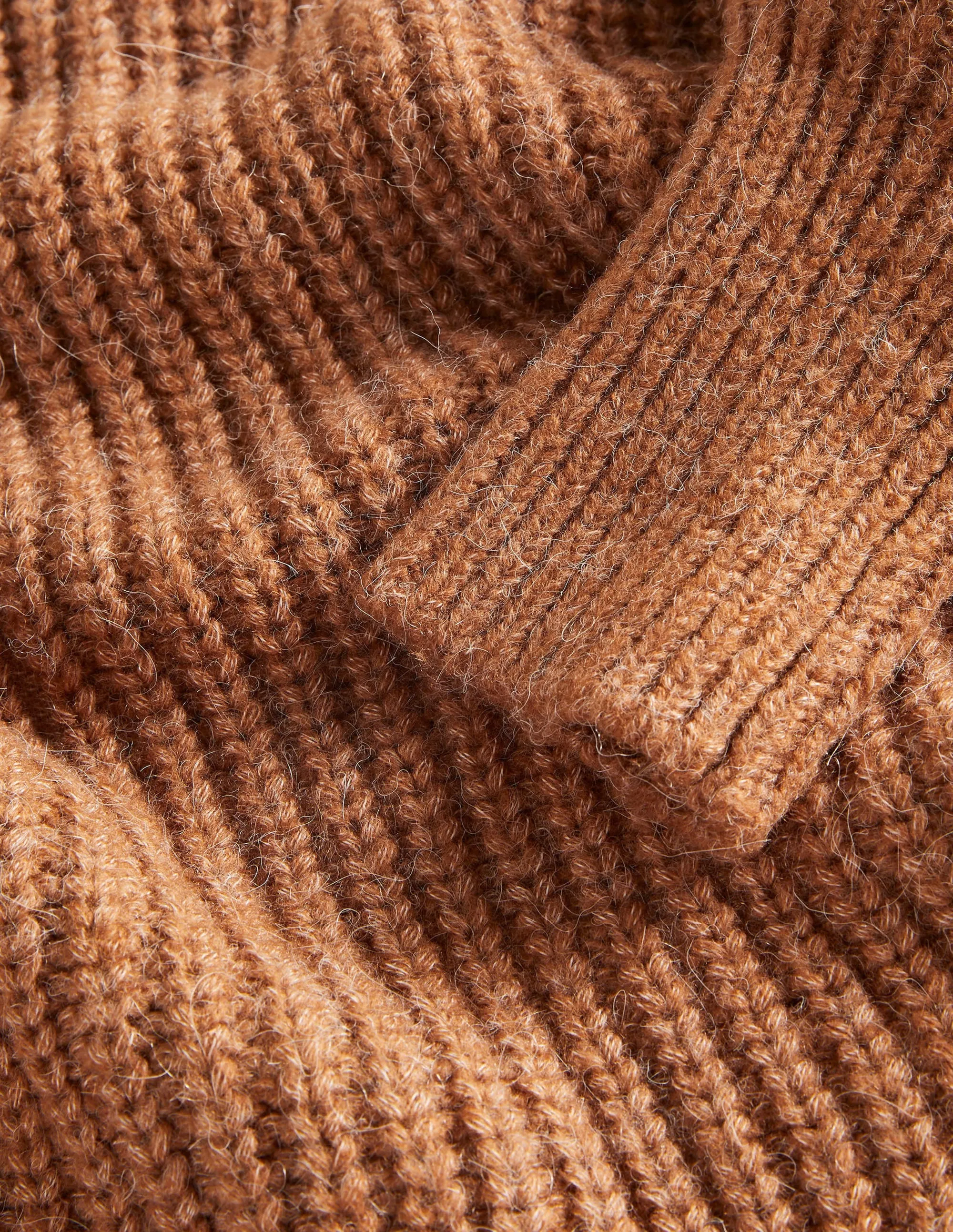 Ribbed Fluffy High Neck Jumper-Butterscotch Brown Melange