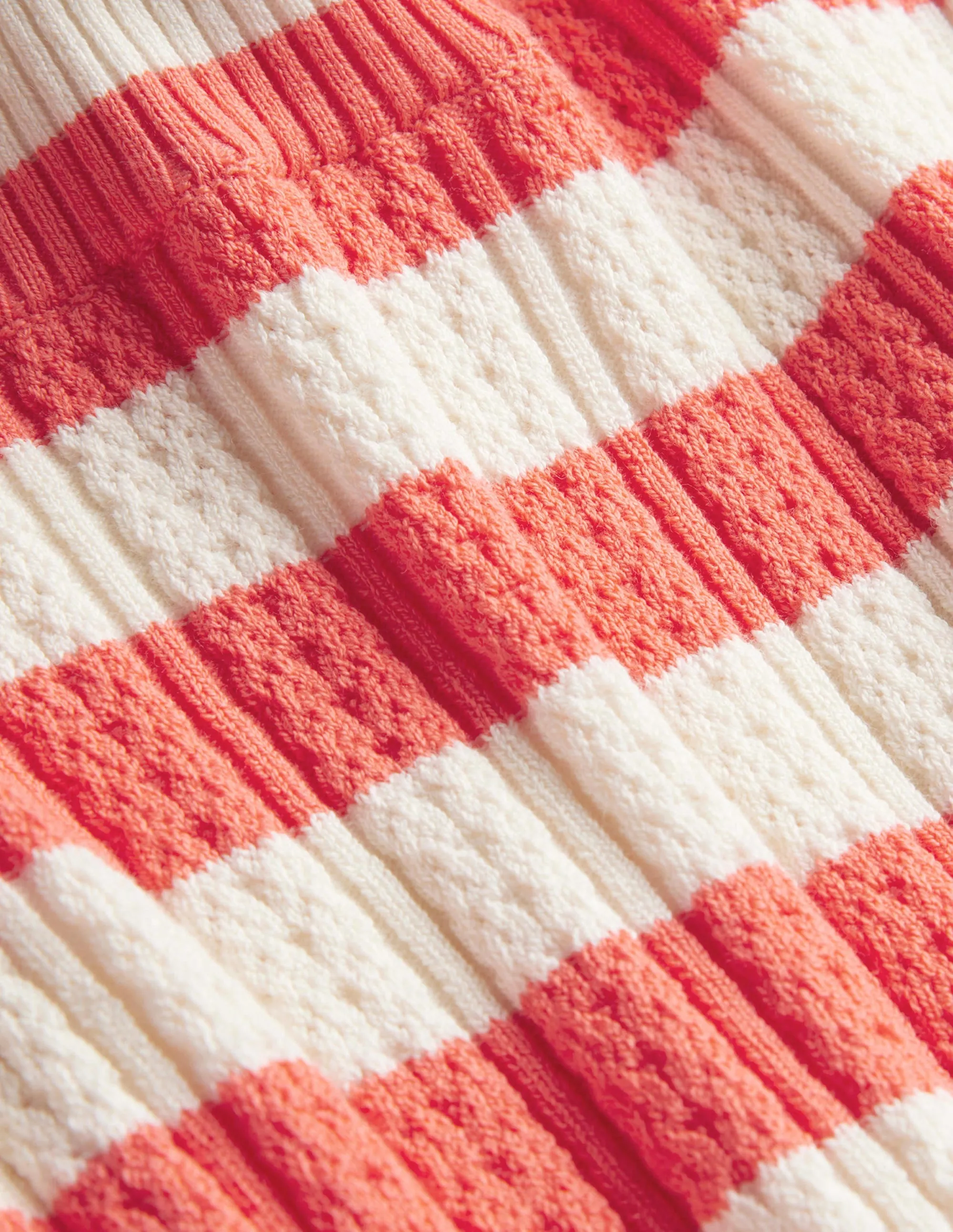 Ribbed Pointelle High Neck Top-Bright Watermelon Stripe