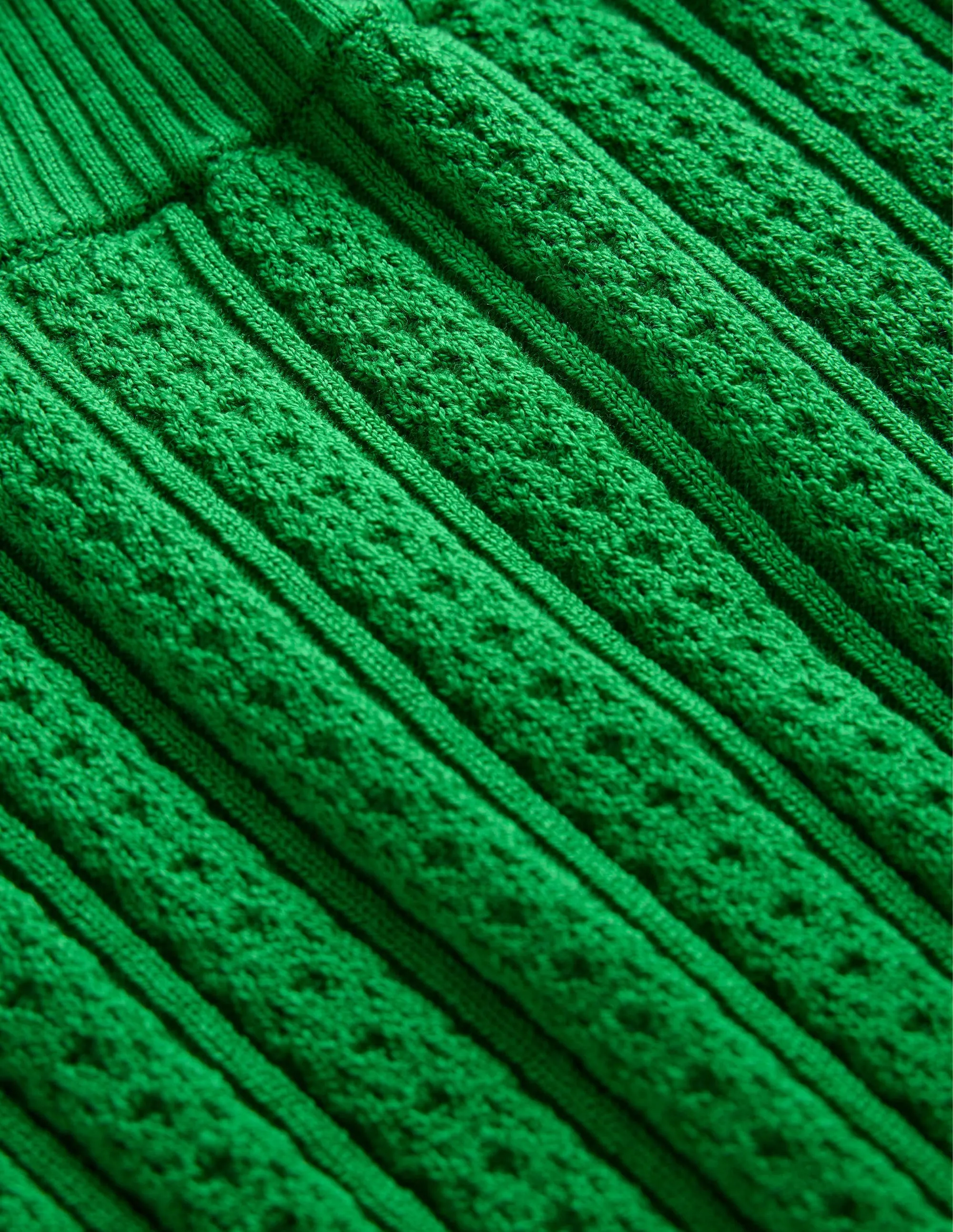 Ribbed Pointelle High Neck Top-Green Bee