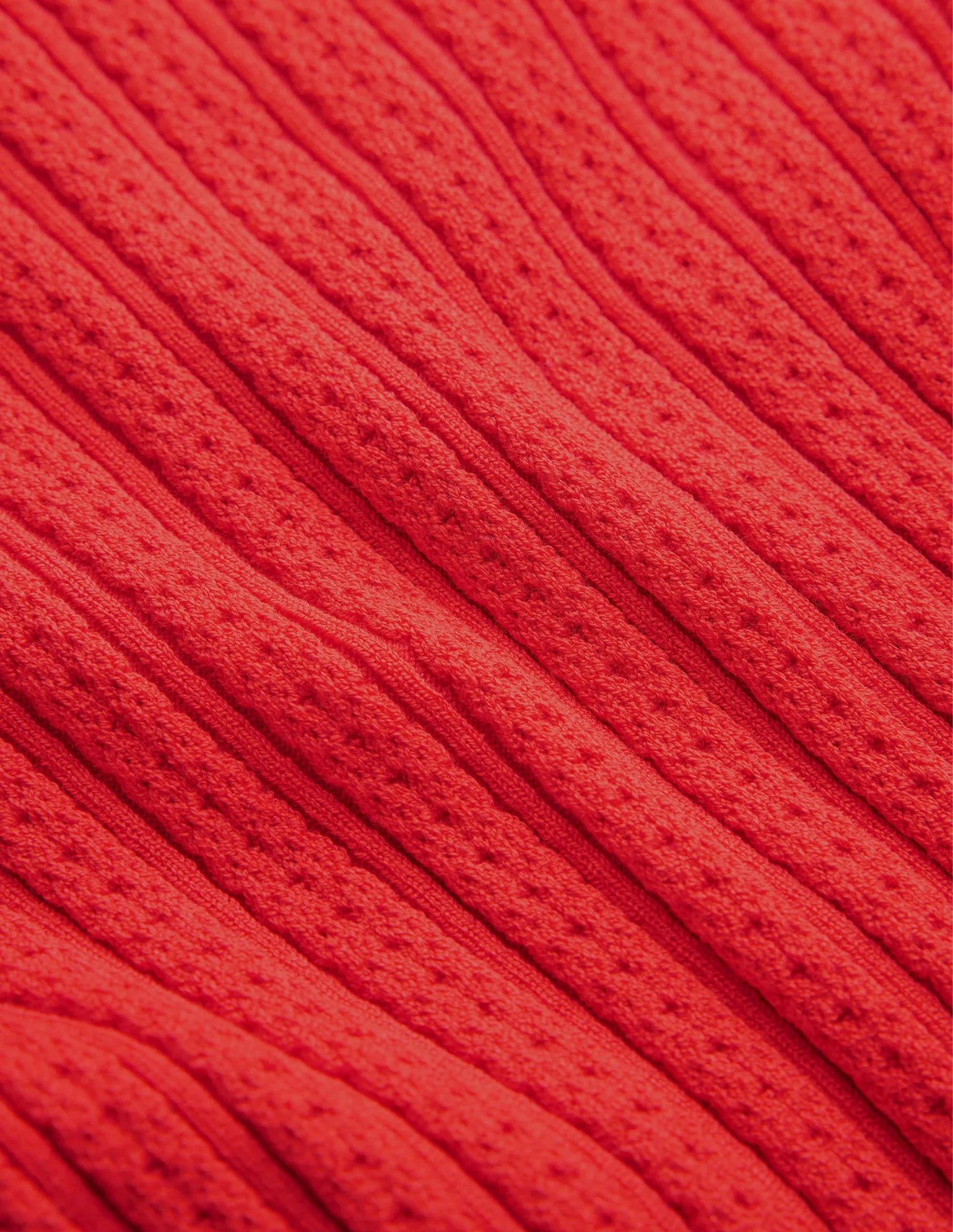 Ribbed Pointelle High Neck Top-Tomato