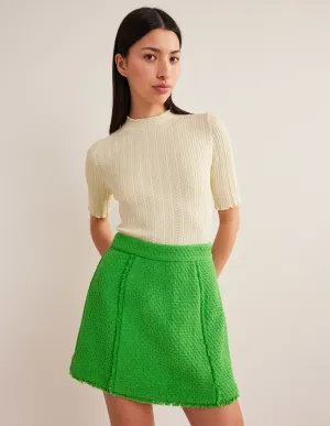 Ribbed Pointelle High Neck Top-Warm Ivory
