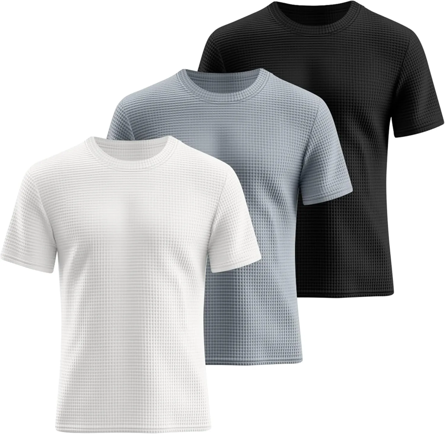 Riyiper 3 Pack Men's Big and Tall Waffle T Shirts, Short Sleeve Crew Neck Tops Casual Textured Knit Pullover Lightweight Tees