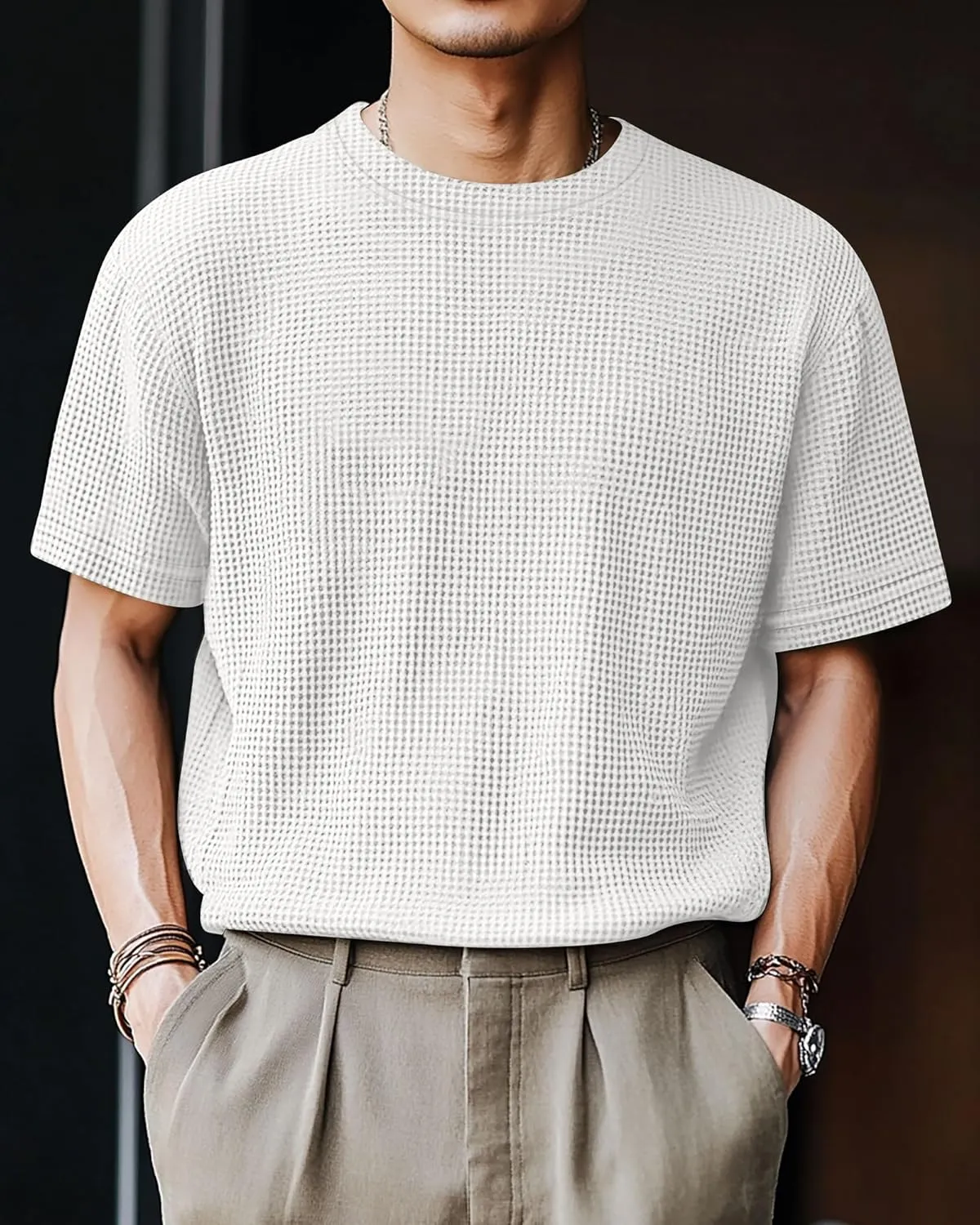 Riyiper 3 Pack Men's Big and Tall Waffle T Shirts, Short Sleeve Crew Neck Tops Casual Textured Knit Pullover Lightweight Tees