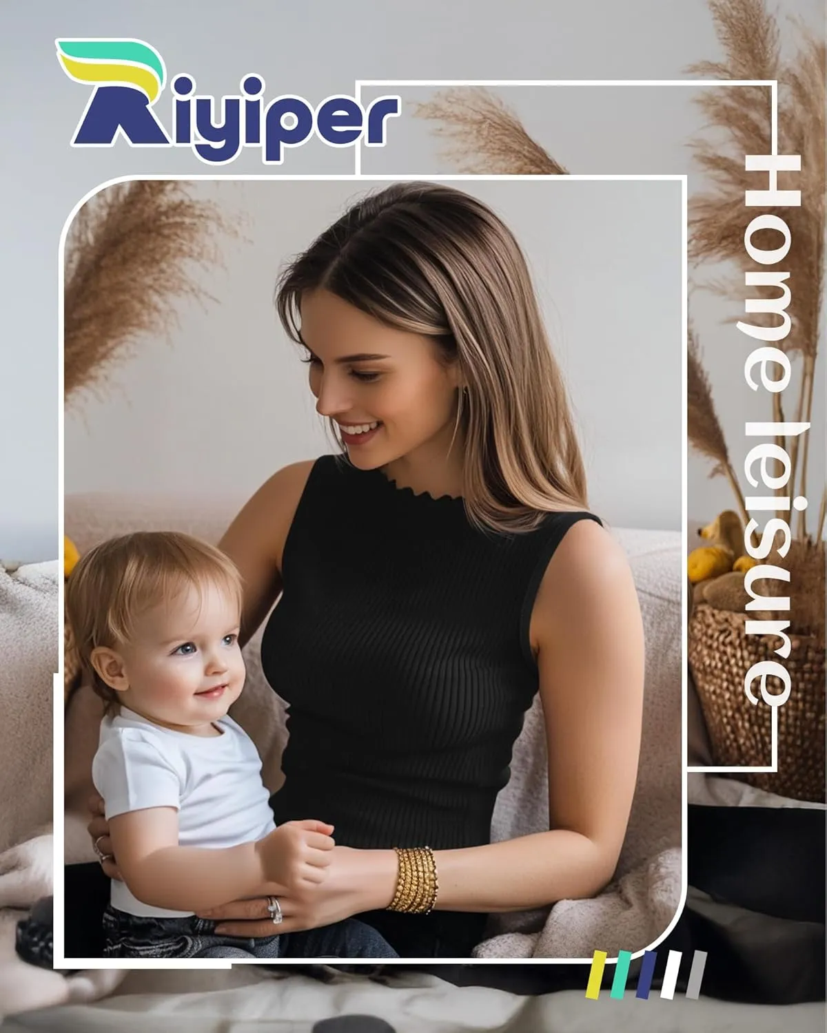 Riyiper 3 Pack Women's Sleeveless Mock Turtlenecks Shirts Lettuce Trim Ribbed Knit Slim Summer Casual Tank Tops Basic Tees