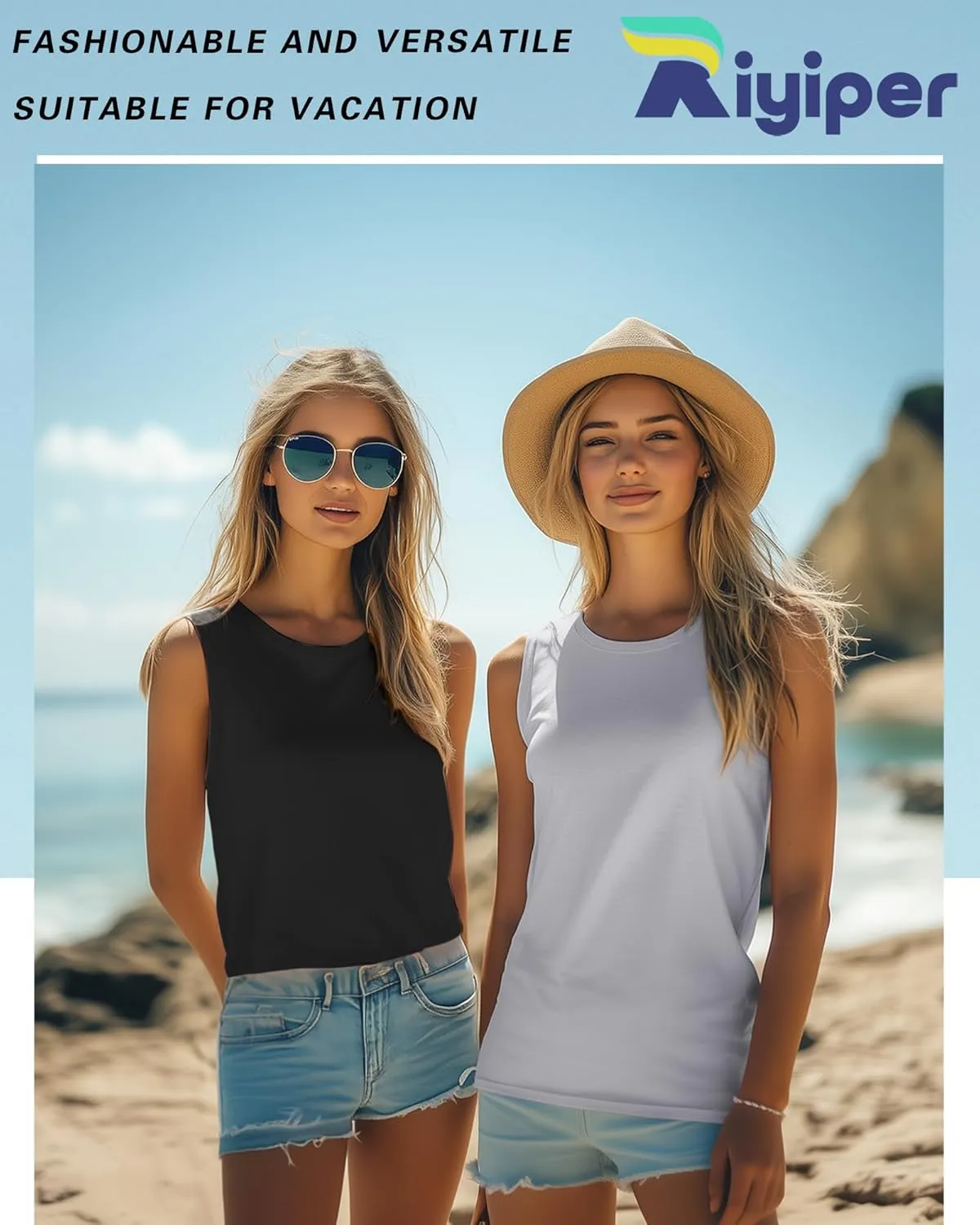 Riyiper 3 Pack Women's Sleeveless Tops, 2025 Loose Fit High Neck Tank Tops Casual Summer Muscle Shirts Ladies' Flowy Tees