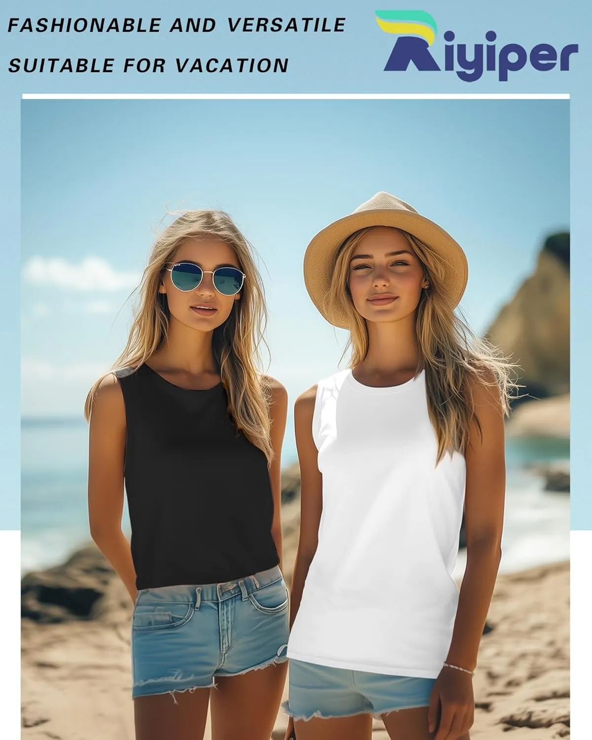 Riyiper 3 Pack Women's Sleeveless Tops, 2025 Loose Fit High Neck Tank Tops Casual Summer Muscle Shirts Ladies' Flowy Tees