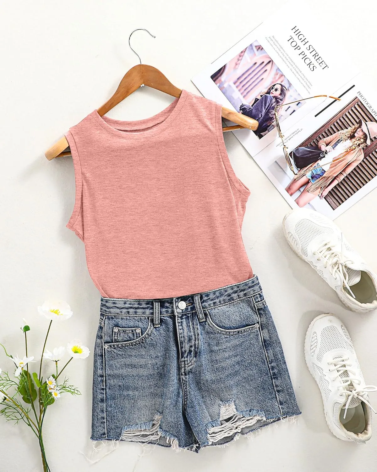 Riyiper 3 Pack Women's Sleeveless Tops, 2025 Loose Fit High Neck Tank Tops Casual Summer Muscle Shirts Ladies' Flowy Tees