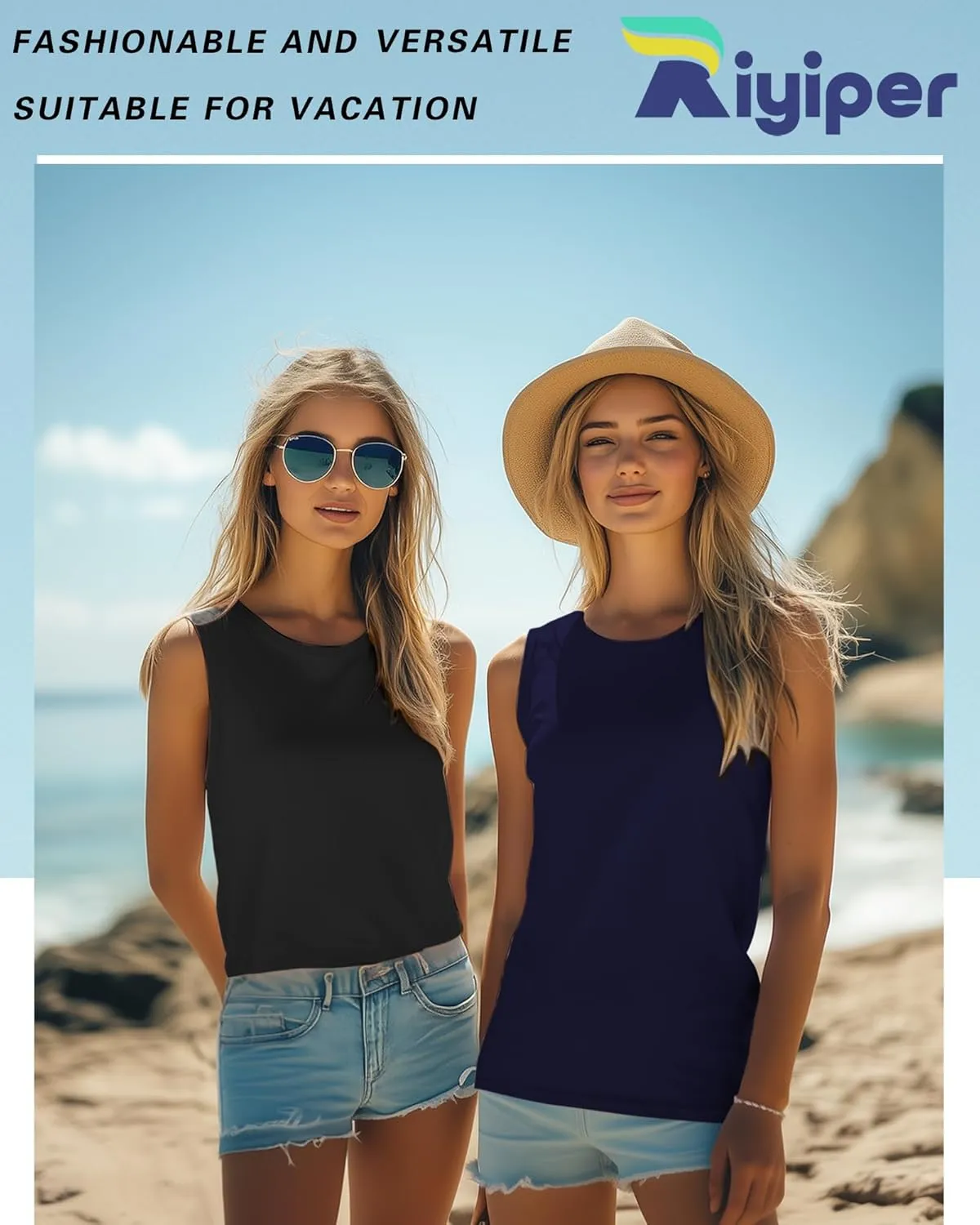 Riyiper 3 Pack Women's Sleeveless Tops, 2025 Loose Fit High Neck Tank Tops Casual Summer Muscle Shirts Ladies' Flowy Tees