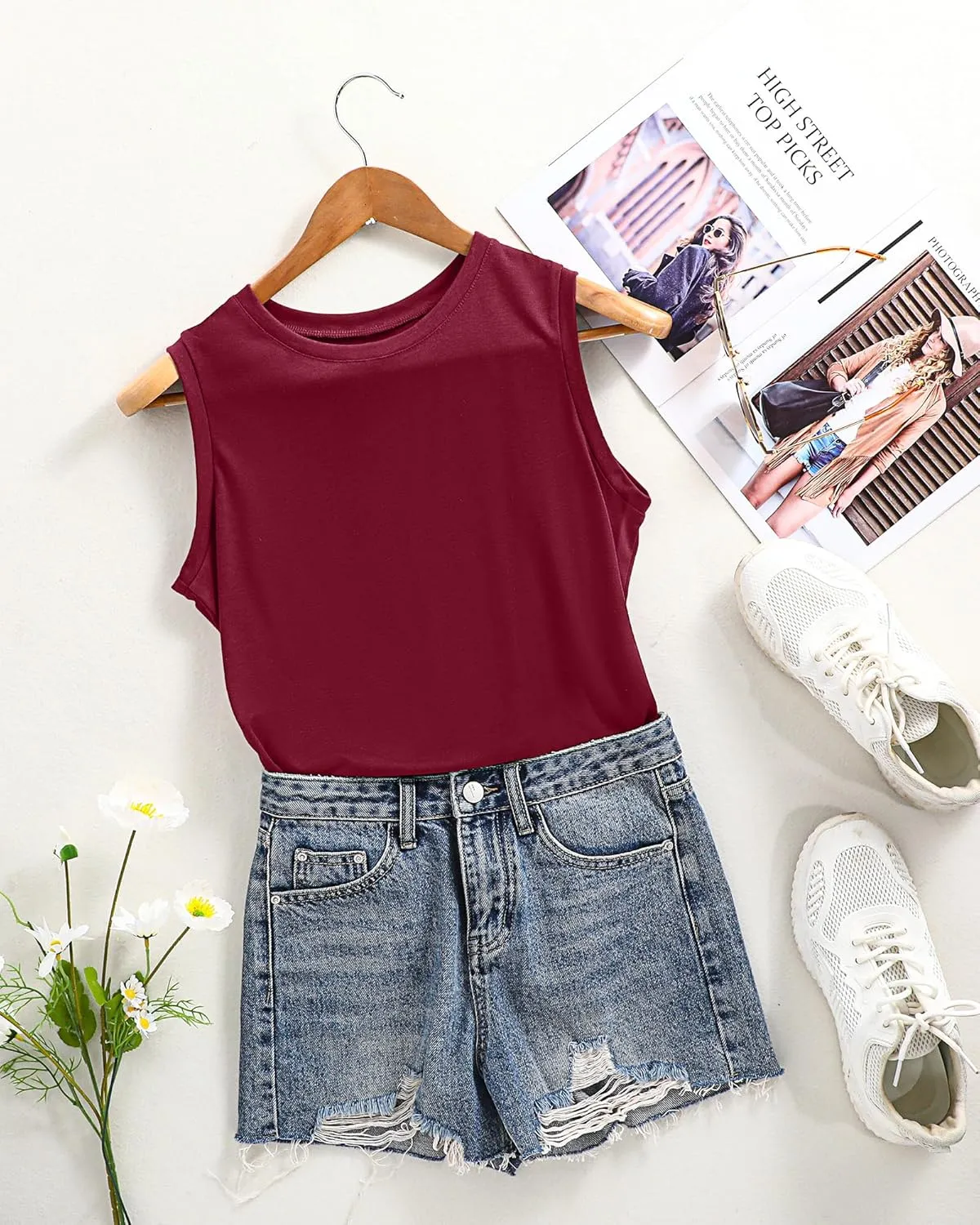 Riyiper 3 Pack Women's Sleeveless Tops, 2025 Loose Fit High Neck Tank Tops Casual Summer Muscle Shirts Ladies' Flowy Tees