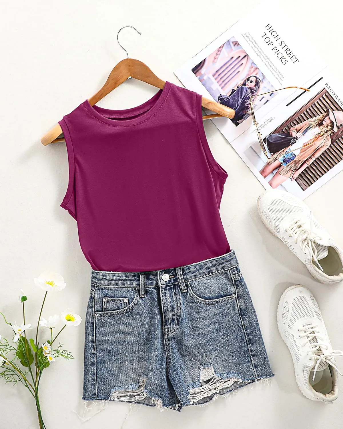 Riyiper 3 Pack Women's Sleeveless Tops, 2025 Loose Fit High Neck Tank Tops Casual Summer Muscle Shirts Ladies' Flowy Tees
