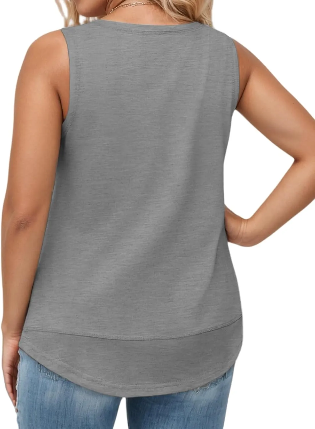 ROSRISS Plus Size Tank Tops for Women Summer Sleeveless T Shirts Loose Fit Crew Neck Tees Flowy Curved Hem Blouses XL-5XL