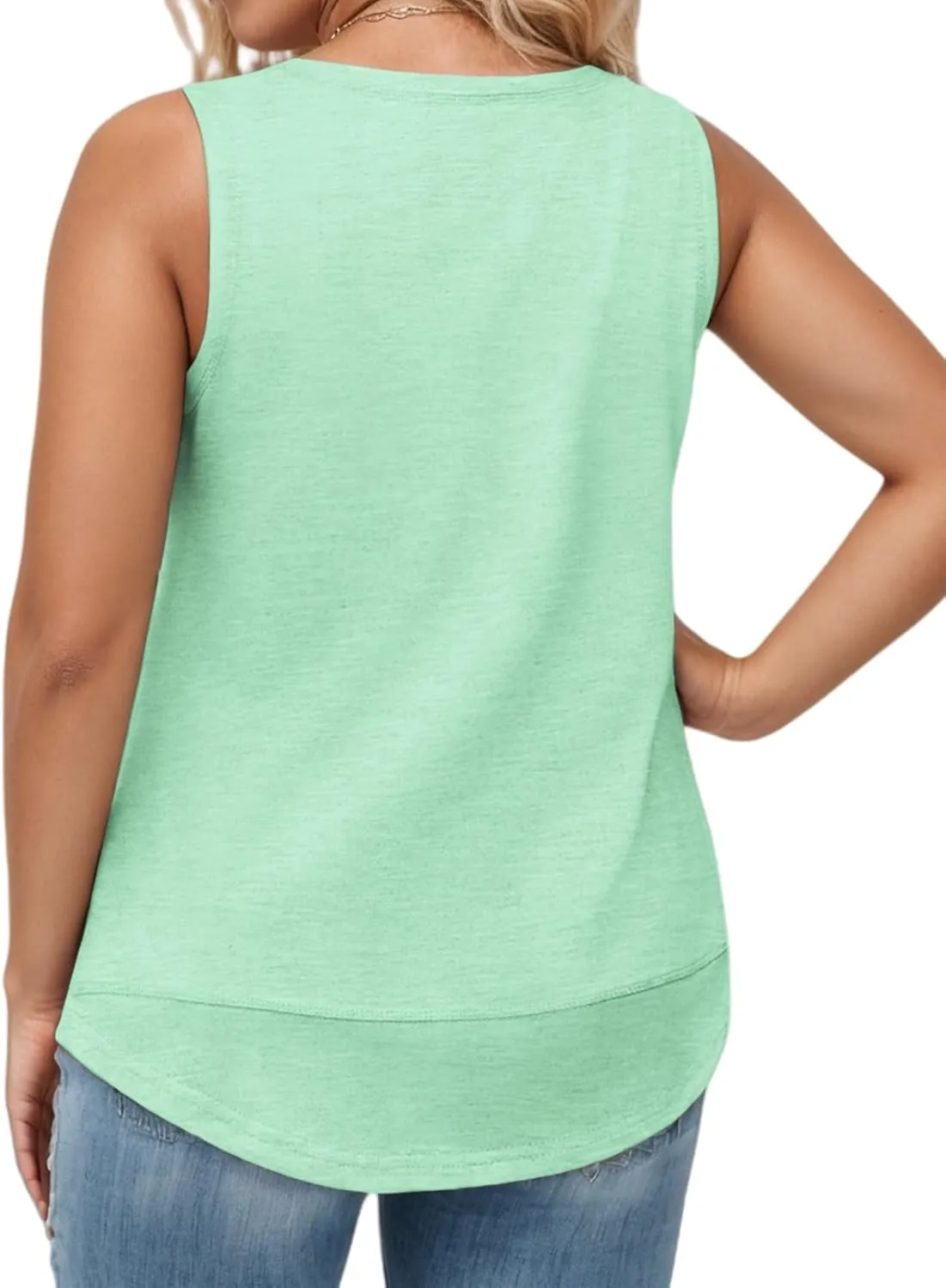 ROSRISS Plus Size Tank Tops for Women Summer Sleeveless T Shirts Loose Fit Crew Neck Tees Flowy Curved Hem Blouses XL-5XL