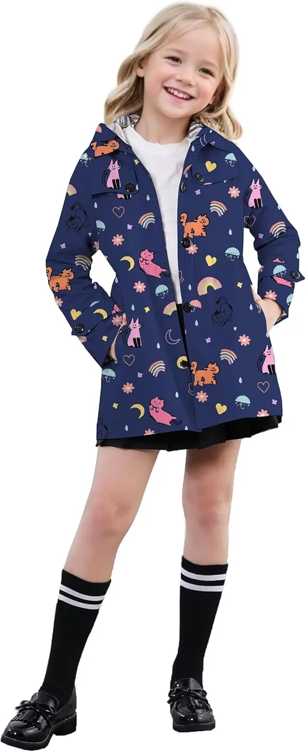SANGTREE Girl's Waterproof Trench Coat Hooded Lightweight Rain Jackets