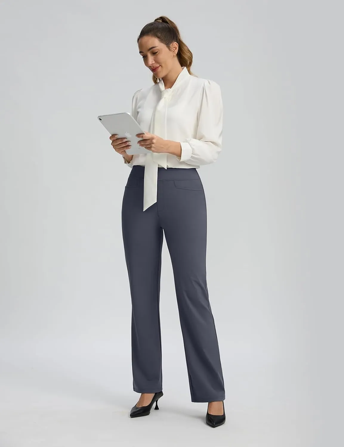 Seamaid Womens 30" Wide Leg Yoga Pants with Pockets High Waisted Stretch Casual Dress Pants