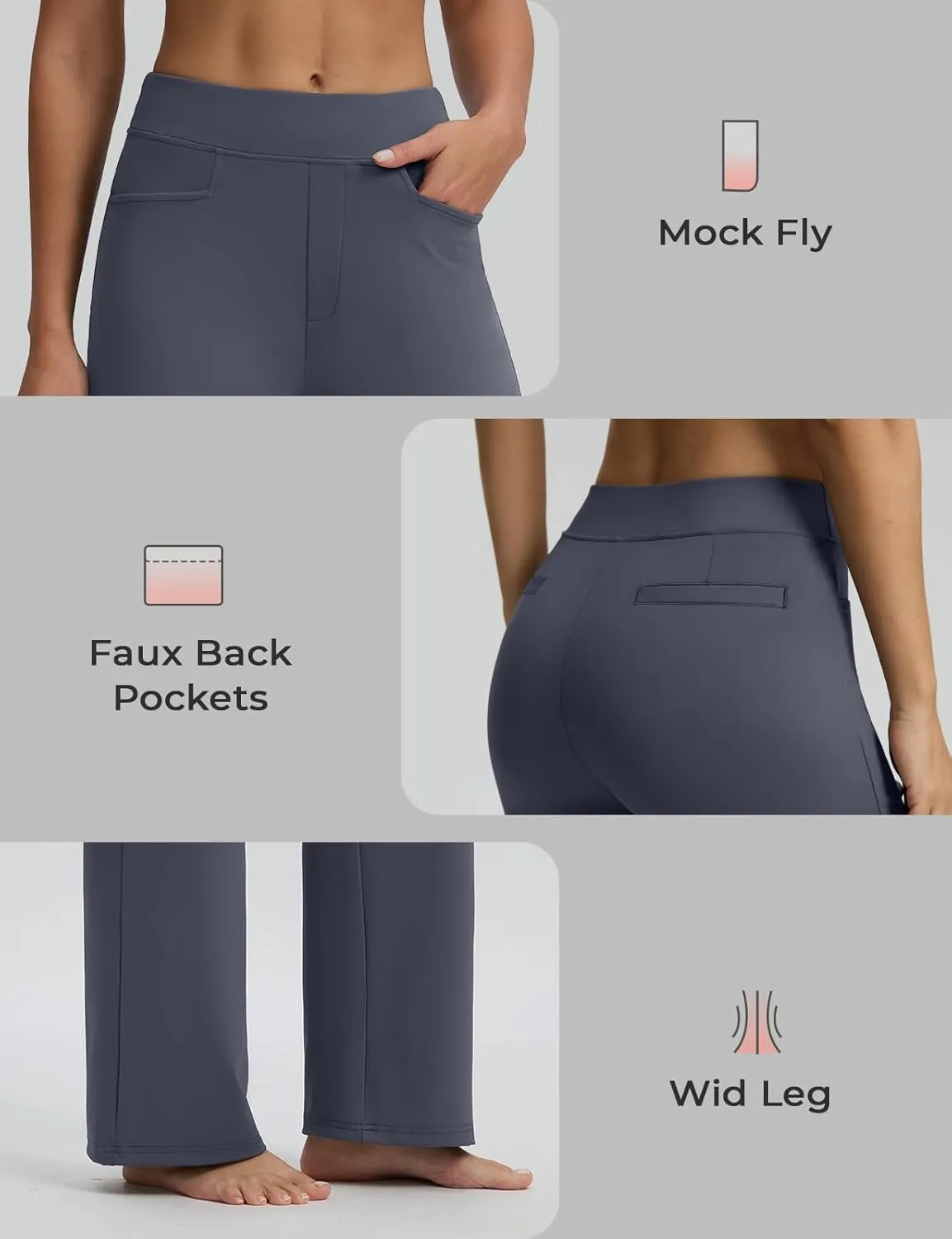 Seamaid Womens 30" Wide Leg Yoga Pants with Pockets High Waisted Stretch Casual Dress Pants