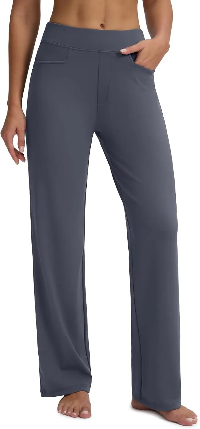 Seamaid Womens 30" Wide Leg Yoga Pants with Pockets High Waisted Stretch Casual Dress Pants