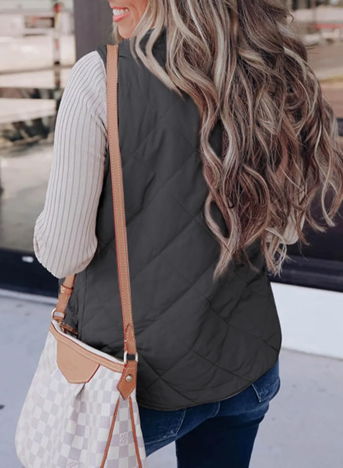 SHEWIN Women Puffer Vest Casual Stand Collar Sleeveless Puffer Jacket Warm Winter Reversible Zip Up Outerwear with Pockets