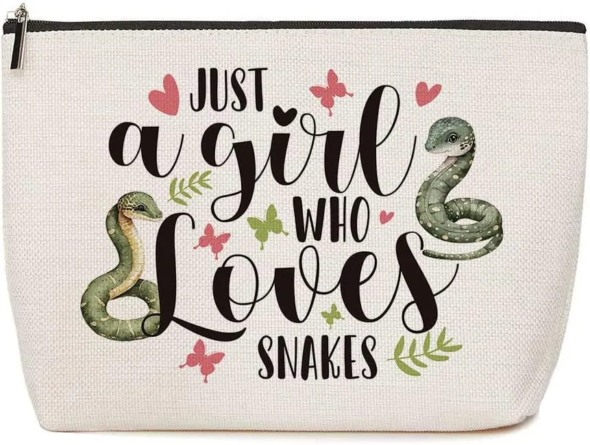 Snake Makeup Bag Animal Lover Gift Snakes Lover Gift for Women Girls Birthday Christmas Gift for Daughter Sister Besties Friends Coworker Just A Girl Who Loves Snakes