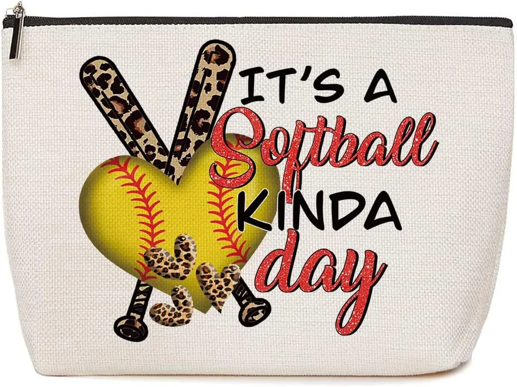 Softball Gifts Funny Leopard Makeup Bag Softball Party Favors Softball Coach Gifts for Women Softball Sport Team Lovers Mom Her Teen Cosmetic Bag Zipper Pouch Game Day Christmas Birthday Gift Ideas