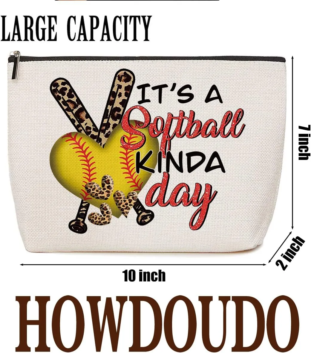 Softball Gifts Funny Leopard Makeup Bag Softball Party Favors Softball Coach Gifts for Women Softball Sport Team Lovers Mom Her Teen Cosmetic Bag Zipper Pouch Game Day Christmas Birthday Gift Ideas