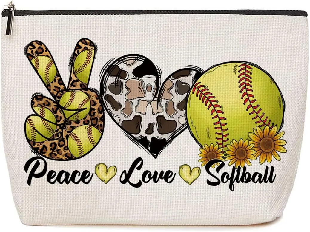 Softball Gifts Leopard Cow Print Sunflower Makeup Bag Softball Party Favors Inspirational Gifts for Women Softball Coach Team Mom Cosmetic Bag Zipper Pouch Game Day Christmas Birthday Gift Ideas