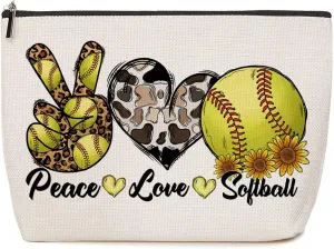 Softball Gifts Leopard Cow Print Sunflower Makeup Bag Softball Party Favors Inspirational Gifts for Women Softball Coach Team Mom Cosmetic Bag Zipper Pouch Game Day Christmas Birthday Gift Ideas