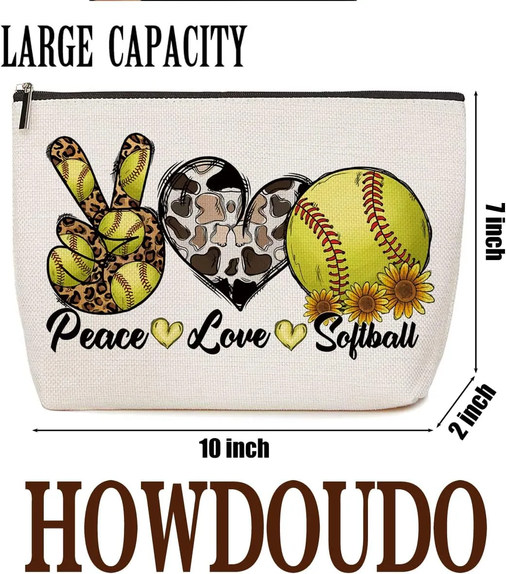 Softball Gifts Leopard Cow Print Sunflower Makeup Bag Softball Party Favors Inspirational Gifts for Women Softball Coach Team Mom Cosmetic Bag Zipper Pouch Game Day Christmas Birthday Gift Ideas