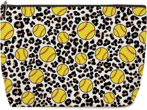 Softball Gifts Leopard Makeup Bag Softball Party Favors Softball Coach Gifts for Women Softball Sport Team Lovers Mom Her Teen Cosmetic Bag Zipper Pouch Game Day Christmas Birthday Gift Ideas