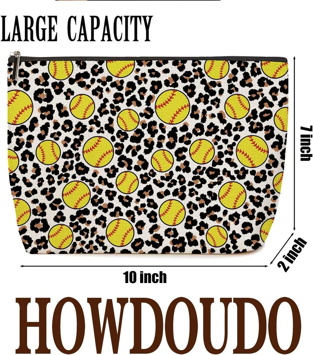 Softball Gifts Leopard Makeup Bag Softball Party Favors Softball Coach Gifts for Women Softball Sport Team Lovers Mom Her Teen Cosmetic Bag Zipper Pouch Game Day Christmas Birthday Gift Ideas