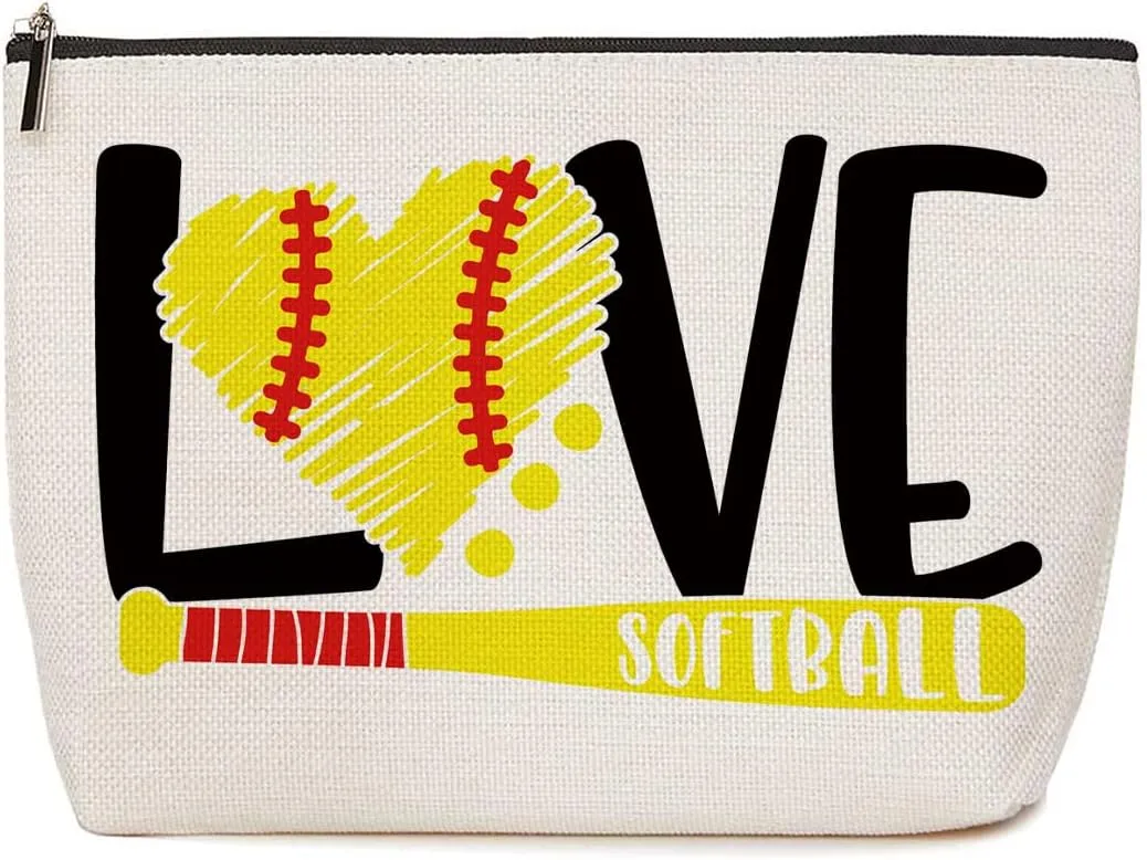Softball Gifts Makeup Bag Softball Party Favors Inspirational Gifts for Women Softball Coach Sport Team Lovers Mom Fans Players Cosmetic Bag Zipper Pouch Game Day Christmas Birthday Gift Ideas