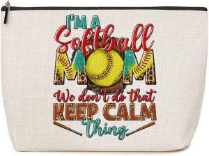 Softball Gifts Mom Gifts Makeup Bag Softball Party Favors Softball Coach Gifts for Women Softball Sport Team Mom Mum Mama Momma Cosmetic Bag Zipper Pouch Game Day Christmas Birthday Gift Ideas