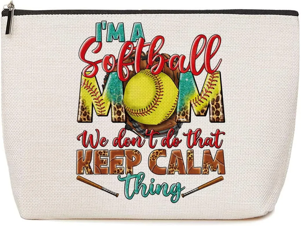 Softball Gifts Mom Gifts Makeup Bag Softball Party Favors Softball Coach Gifts for Women Softball Sport Team Mom Mum Mama Momma Cosmetic Bag Zipper Pouch Game Day Christmas Birthday Gift Ideas