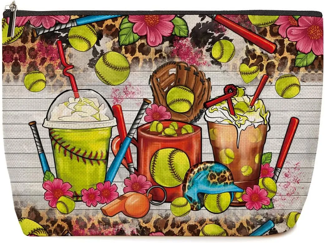 Softball Gifts Softball Coffee Makeup Bag Softball Party Favors Softball Coach Gifts for Women Softball Sport Team Lovers Mom Her Teen Cosmetic Bag Zipper Pouch Game Day Christmas Birthday Gift Ideas
